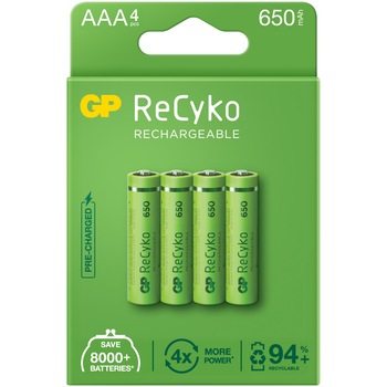 Baterii reincarcabile GP ReCyko AAA 650 mAh, 4buc Baterii reincarcabile GP ReCyko AAA 650 mAh, 4buc