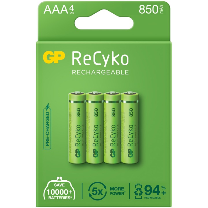 Презареждащи батерии GP ReCyko AAA 850 mAh, 4 броя