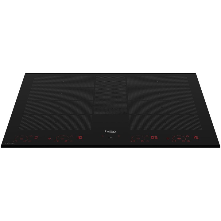 Plita incorporabila Beko HII68811NT, Inductie, Indyflex+, Automatic Cooking Function, Wipe Guard, Control touch, 15 trepte, 60 cm, Negru