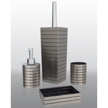Set accesorii baie Idrobric Style: Pahar periute dinti, Sapuniera, Dispenser sapun lichid, Perie WC cu suport inchis, rasina termoplastica cu efect metalizat, Bronz Set accesorii baie Idrobric Style: Pahar periute dinti, Sapuniera, Dispenser sapun lichid, Perie WC cu suport inchis, rasina termoplastica cu efect metalizat, Bronz