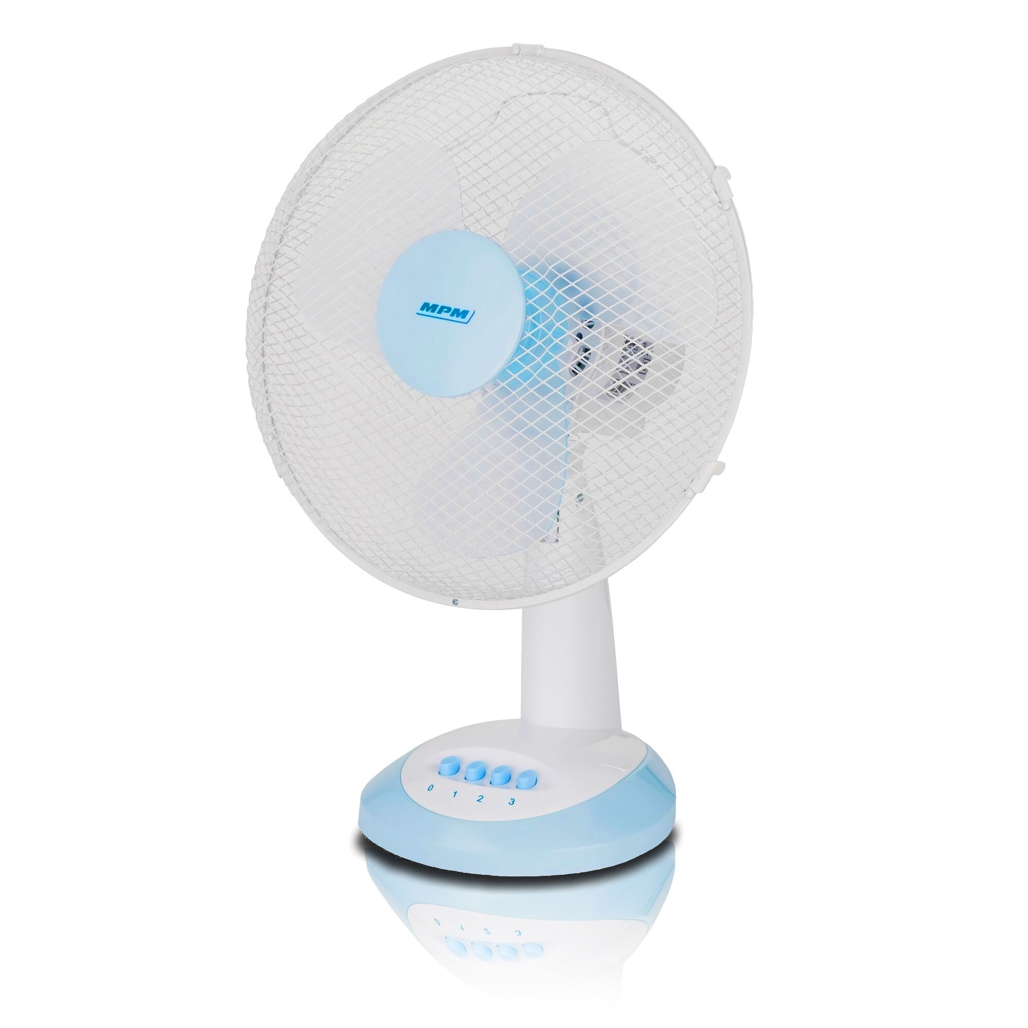 Ventilator portabil de masa MWP-16 MPM, 3 trepte de viteza, Oscilatie, 34 cm, Alb/Albastru