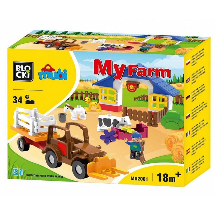 Set de constructie Blocki mubi - Ferm si tractor, 34 piese