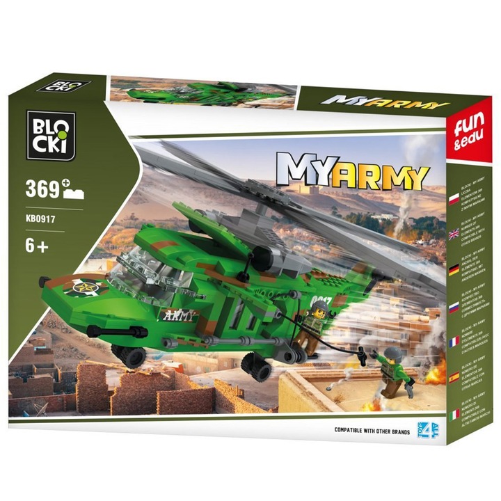 Конструктор Blocki My Army - Армейски хеликоптер, 369 части