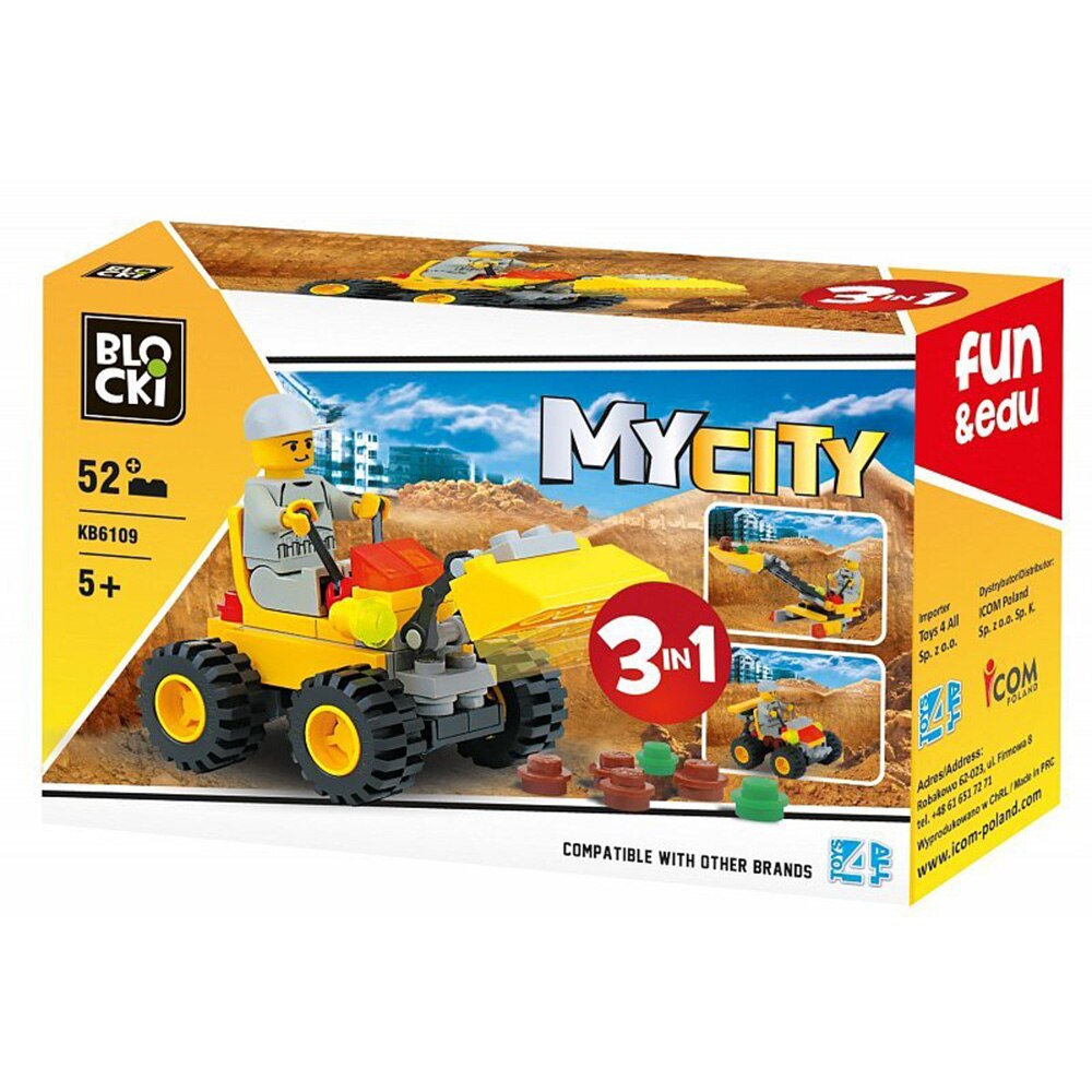 Set de constructie Blocki My City - Masina cu incarcator 3 in 1, 52 piese