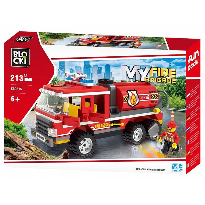 Set de constructie Blocki My Fire Brigade - Cisterna pompieri, 213 piese