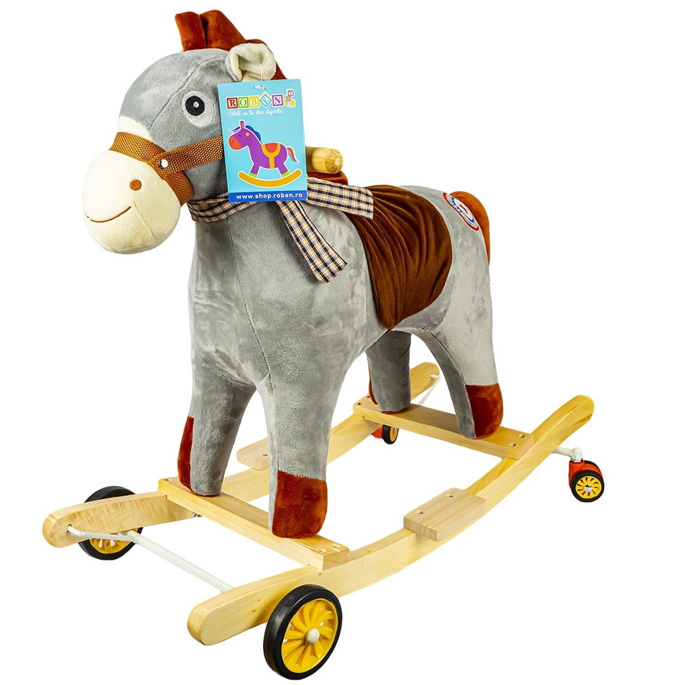 Balansoar Roben Toys - Calut, gri, cu rotile, 60 cm