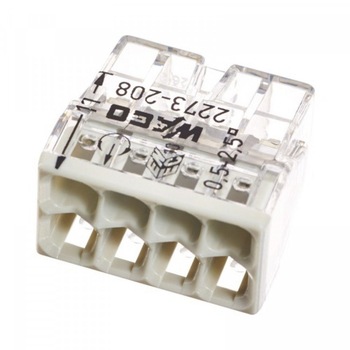 Clema legatura 8 poli 0.5-2.5 mmp, pentru conductori unifilari, 450V, 24A, Wago Clema legatura 8 poli 0.5-2.5 mmp, pentru conductori unifilari, 450V, 24A, Wago