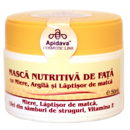 Masca de fata Apidava cu miere, argila si laptisor de matca, 50 ml