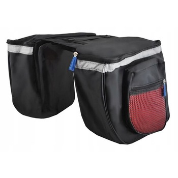 Geanta de bicileta, Zola®, dubla, 2 compartimente mari si 2 mici, cu banda reflectorizanta, prindere cu velcro Geanta de bicileta, Zola®, dubla, 2 compartimente mari si 2 mici, cu banda reflectorizanta, prindere cu velcro