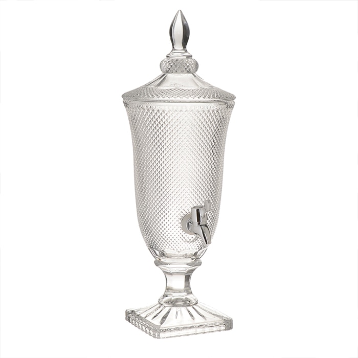 Vas limonada transparent cu capac din sticla si robinet 16 cm x 46 cm