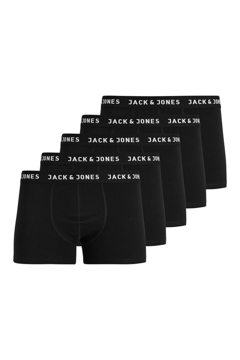 Jack & Jones, Set de boxeri cu logo in talie - 5 perechi, Negru