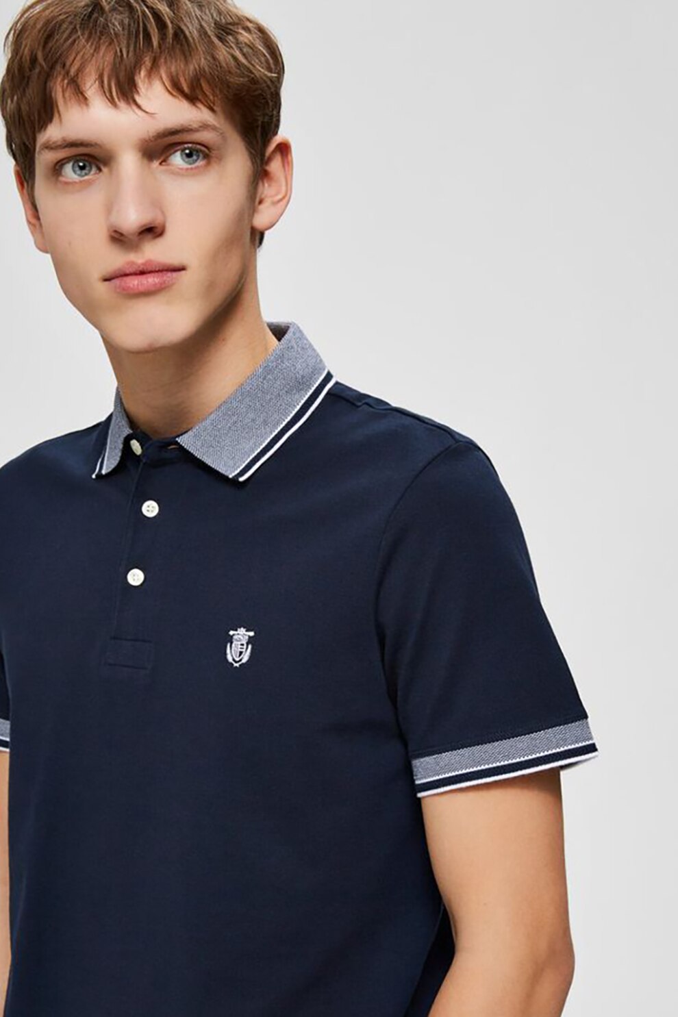 Selected Homme, Tricou polo din bumbac organic pique, Bleumarin inchis