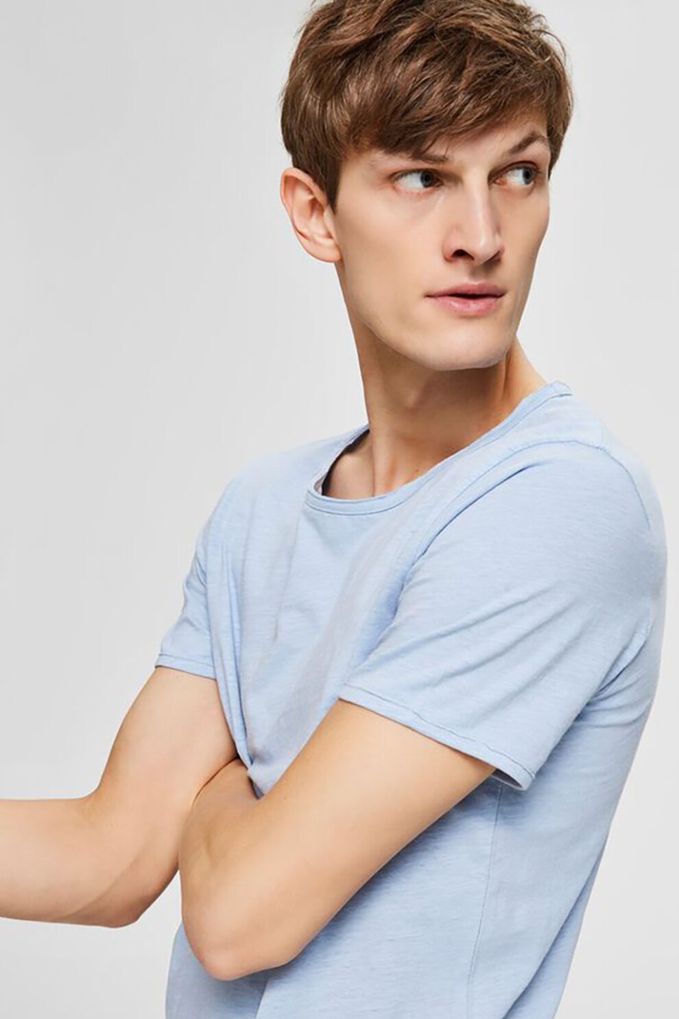 Selected Homme, Tricou regular fit din amestec de bumbac organic, Albastru azur