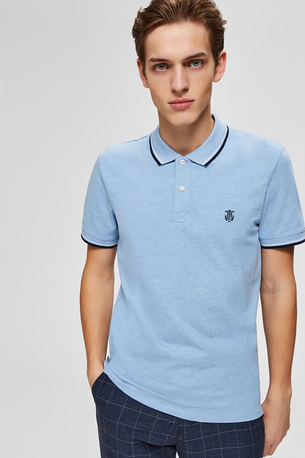 Selected Homme, Tricou polo regular fit, Albastru azur