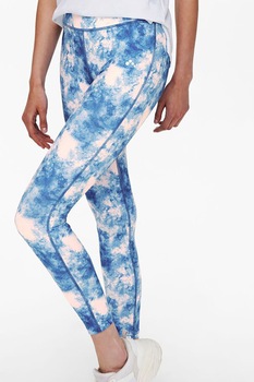 Only Play, Colanti cu talie inalta si model tie-dye, Alb/Albastru Only Play, Colanti cu talie inalta si model tie-dye, Alb/Albastru