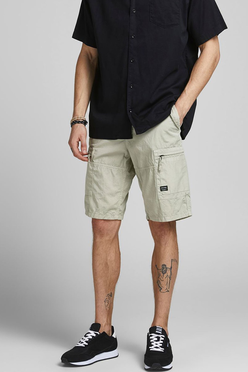 Jack&Jones, Bermude cargo din bumbac Noah, Gri deschis