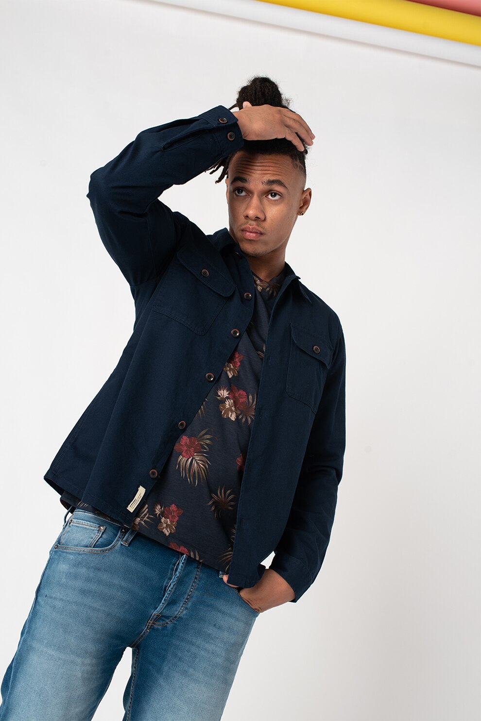 Jack & Jones, Jacheta-camasa de bumbac Chore, Bleumarin inchis, S