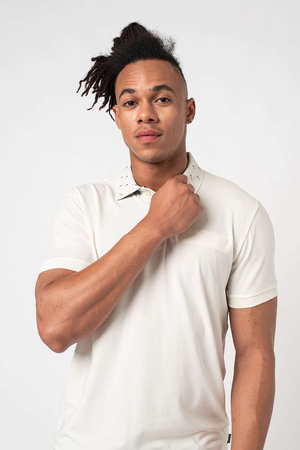 Jack & Jones, Tricou polo cu detalii cu imprimeu Gabriel, Crem