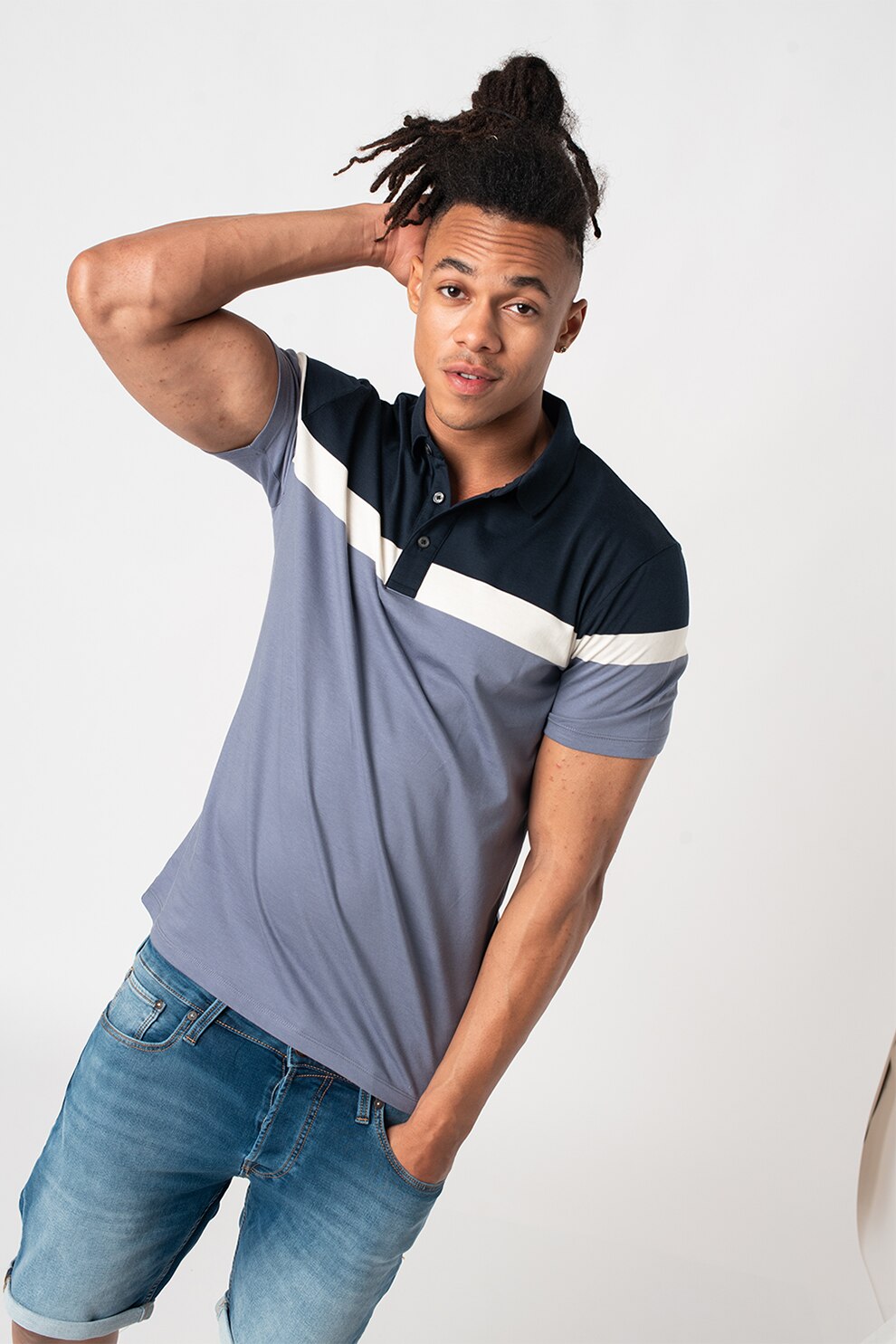 Jack&Jones,Tricou polo regular fit cu model colorblock, Bleumarin/Alb, S