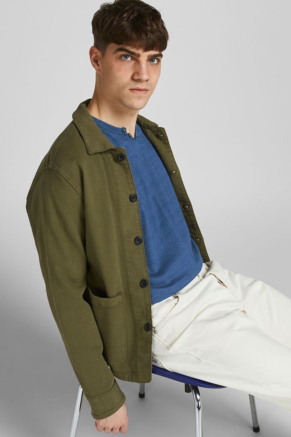 Jack&Jones, Tricou regular fit cu decolteu henley, Albastru inchis