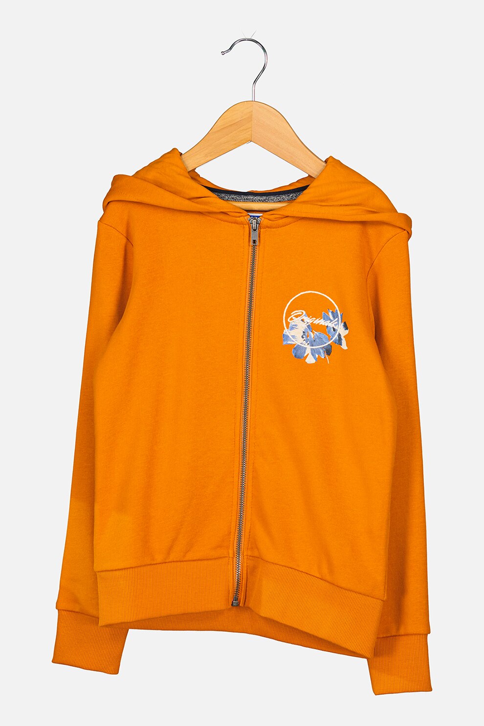 Jack&Jones, Hanorac cu imprimeu logo si fermoar, Oranj mandarina