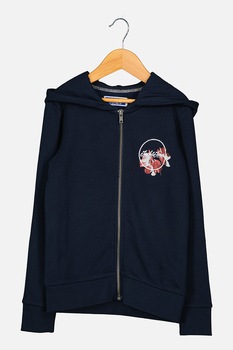 Jack&Jones, Hanorac cu imprimeu logo si fermoar, Bleumarin inchis Jack&Jones, Hanorac cu imprimeu logo si fermoar, Bleumarin inchis