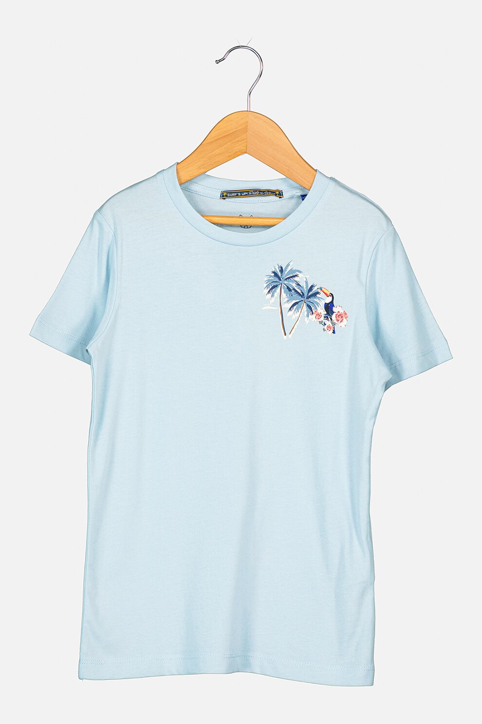 Jack&Jones, Tricou cu decolteu rotund si imprimeu grafic, Albastru aquamarin