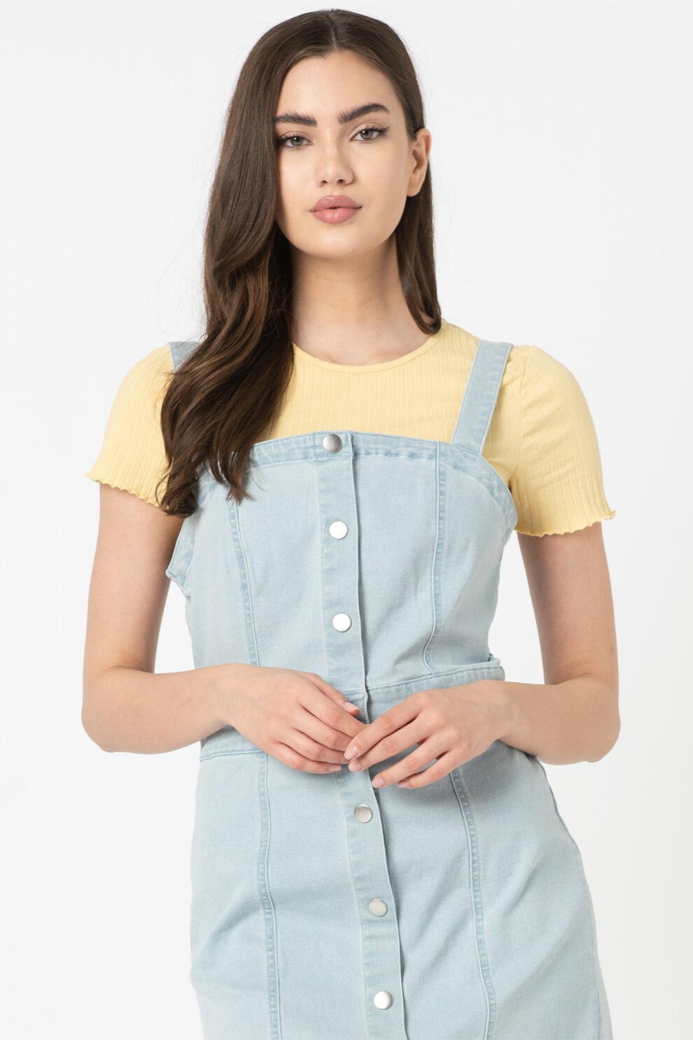 Only, Sarafan de denim cu decolteu patrat Arden, Albastru deschis