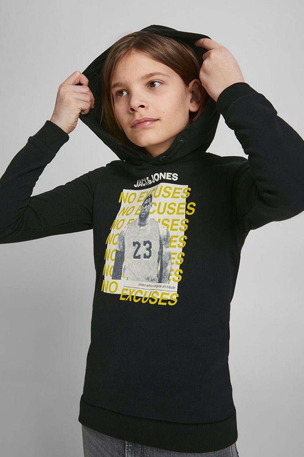 Jack&Jones, Hanorac din bumbac cu imprimeu, Negru