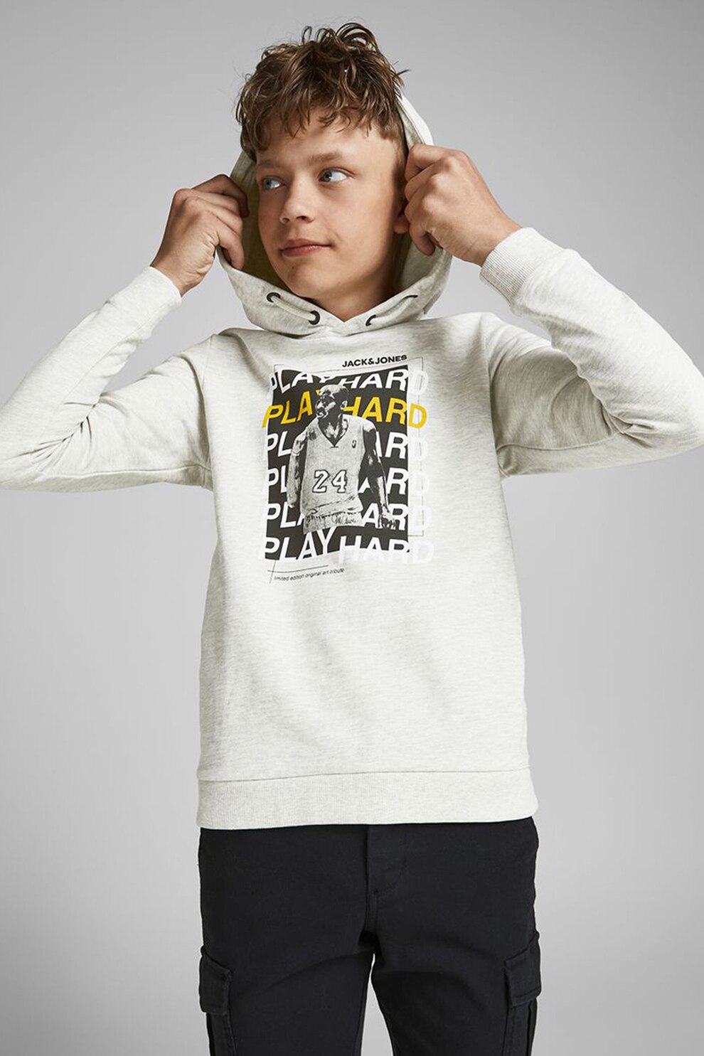 Jack&Jones, Hanorac din bumbac cu imprimeu, Alb melanj