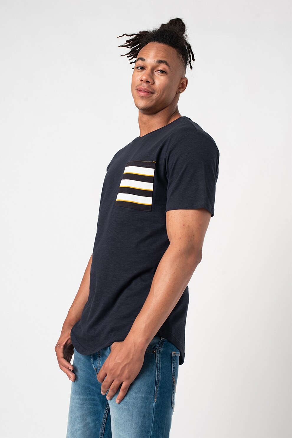 Only & Sons, Tricou lung de bumbc Vane, Bleumarin inchis/Galben/Negru