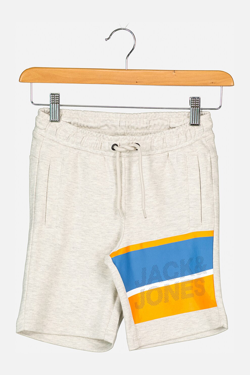 Jack & Jones, Pantaloni scurti cu imprimeu logo, Gri melange/Albastru inchis/Oranj, 176 CM