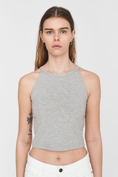 Noisy May, Top crop cu aspect striat, Gri deschis melange Noisy May, Top crop cu aspect striat, Gri deschis melange