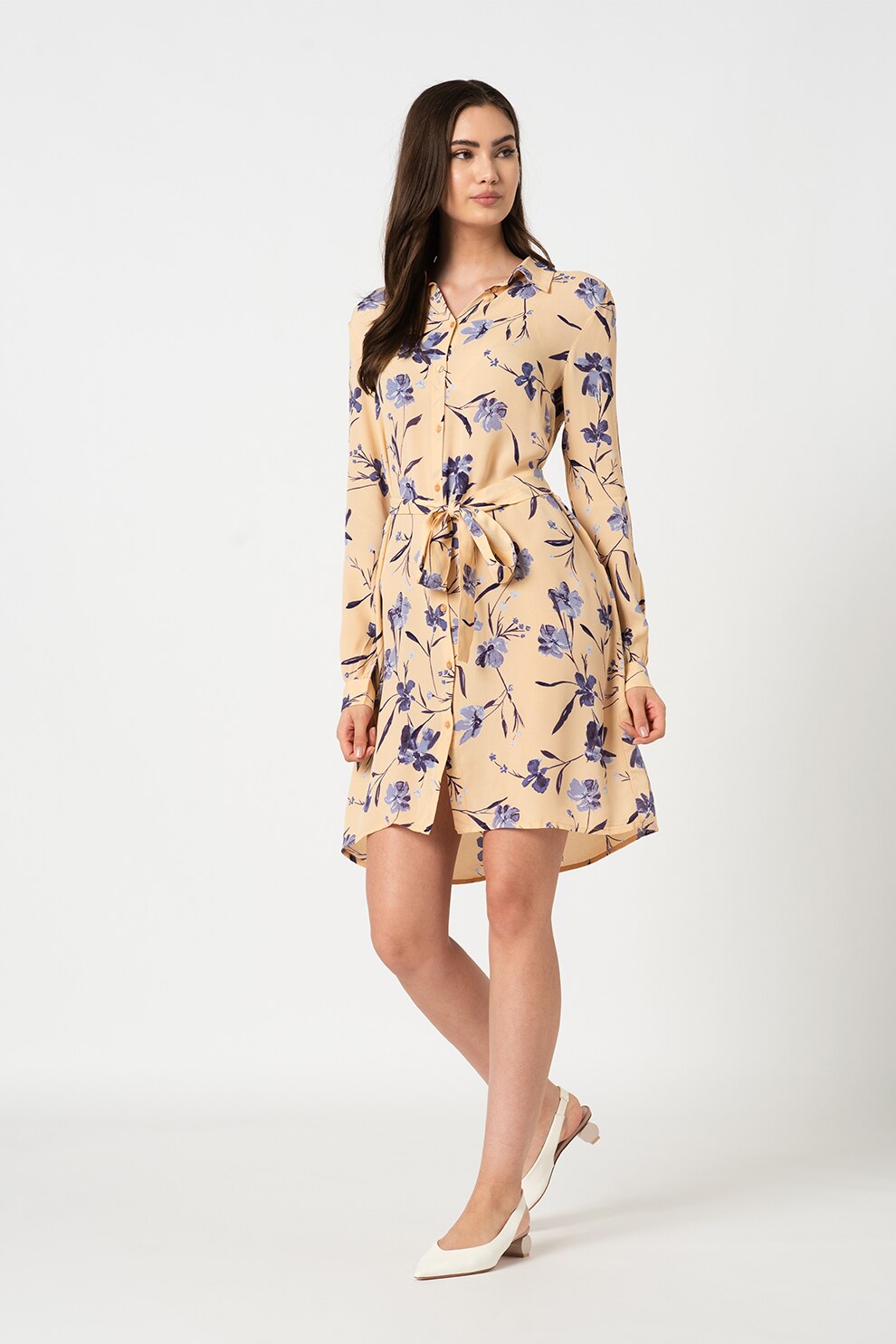 Pieces, Rochie-camasa cu imprimeu floral Lilian, Oranj pal/Violet