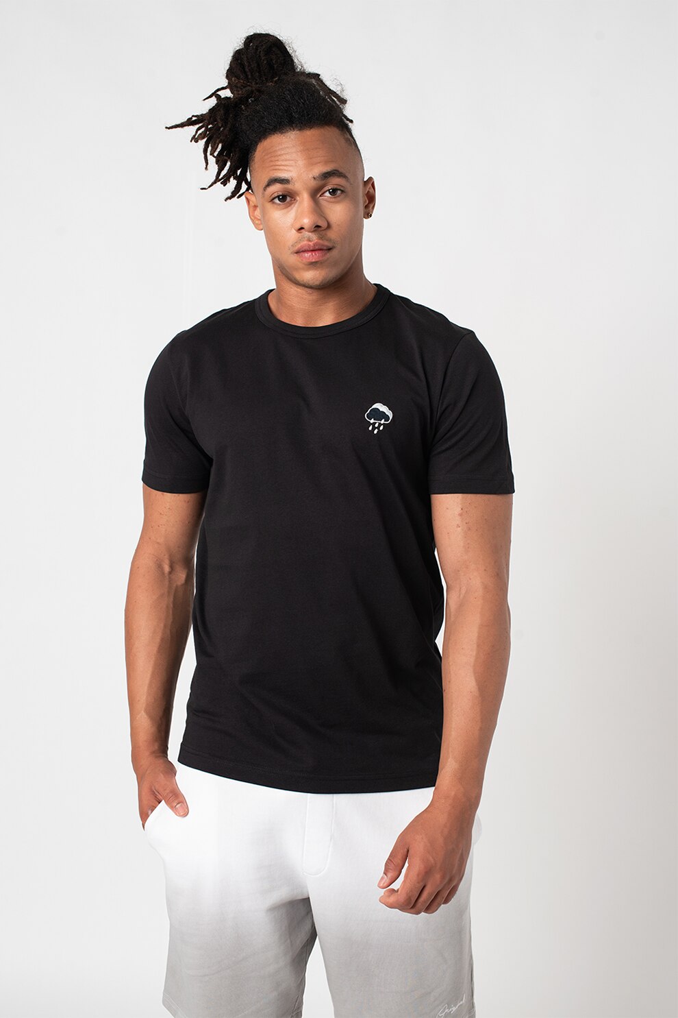 Selected Homme, Tricou din bumbac organic cu detaliu brodat Sierra, Negru/Alb/Bleumarin