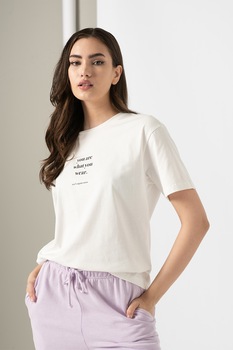 Vero Moda, Tricou relaxed fit din bumbac organic Magic, Alb prafuit/Negru Vero Moda, Tricou relaxed fit din bumbac organic Magic, Alb prafuit/Negru