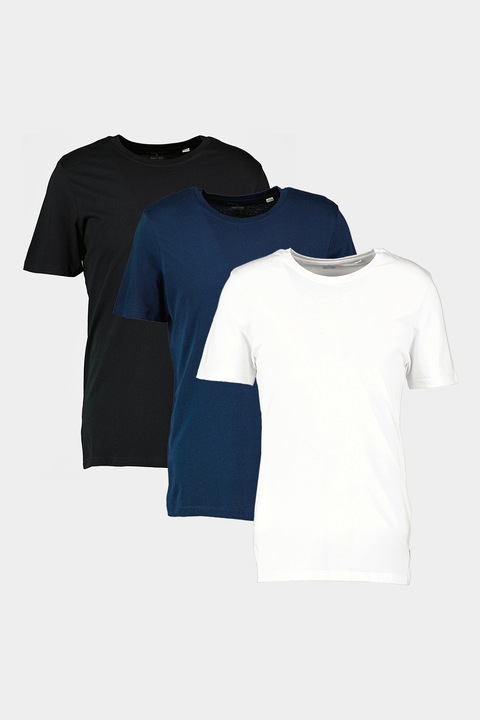 Jack & Jones, Тениски от органичен памук - 3 броя, Бял/Черен/Тъмносин