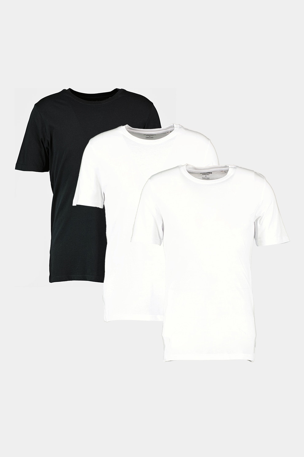 Jack & Jones, Set de tricouri din bumbac organic cu decolteu la baz gatului - 3 piese, Negru, Alb, M
