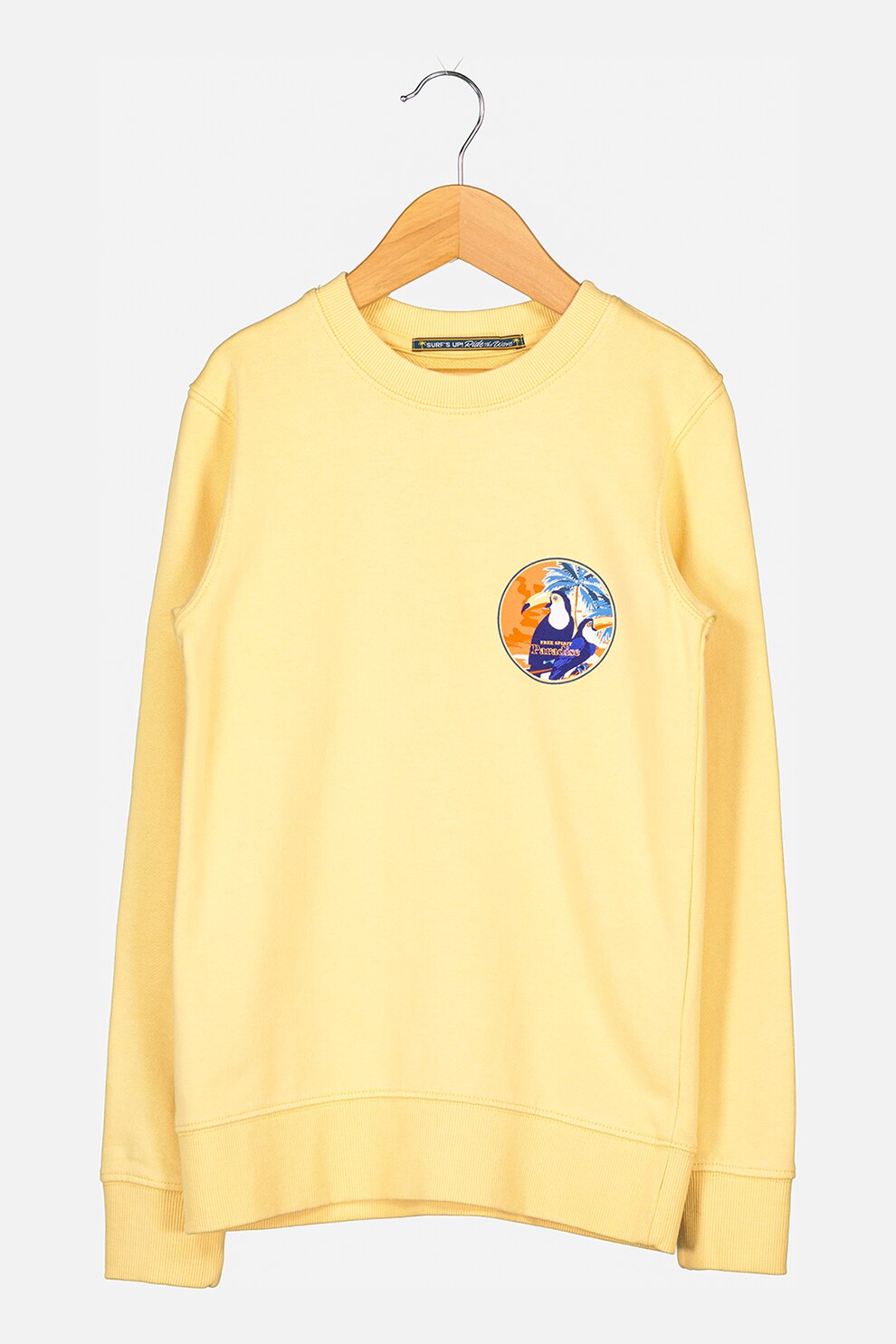 Jack&Jones, Bluza sport cu decolteu rotund si imprimeu grafic, Galben pai