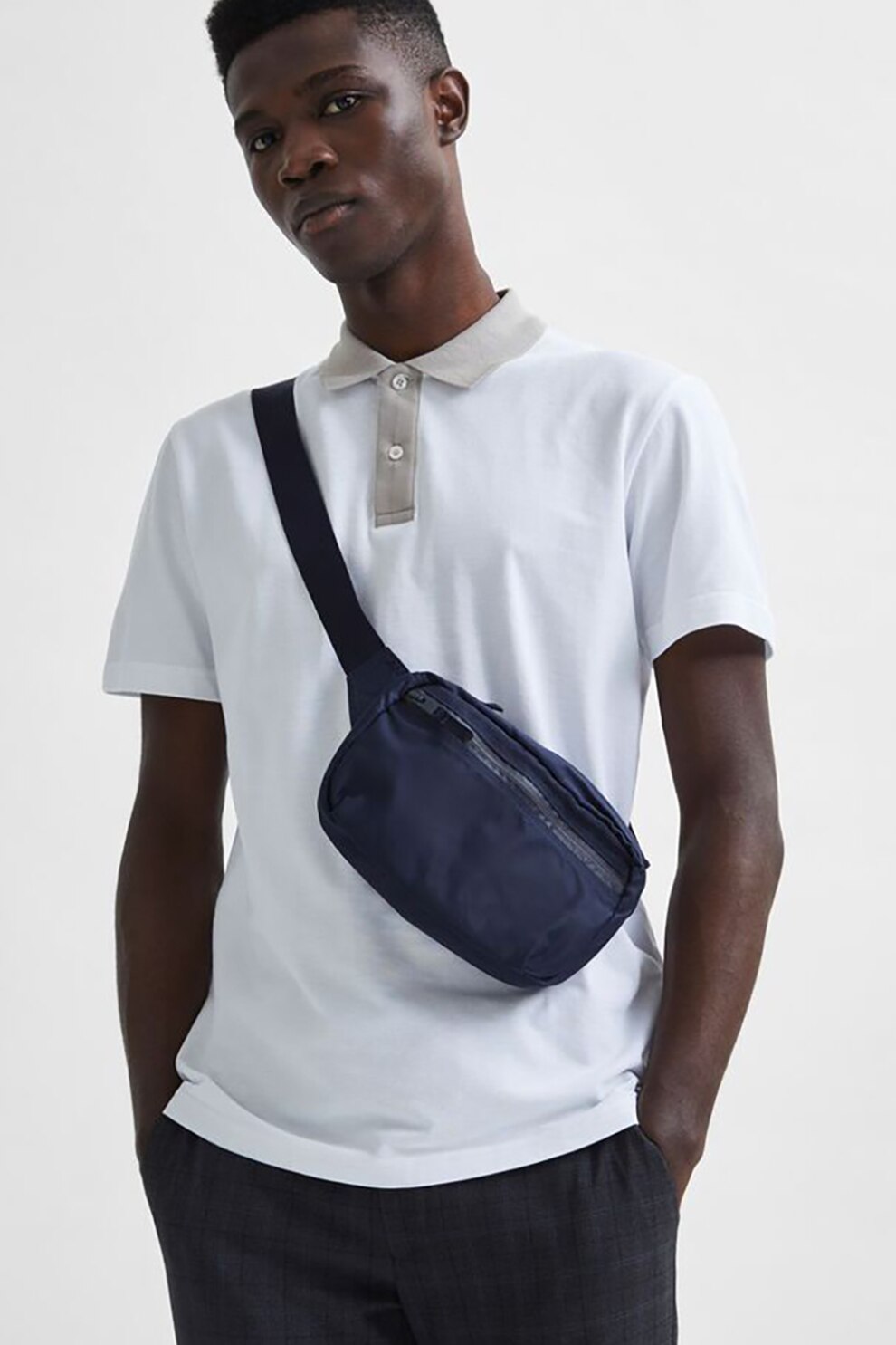 Selected Homme, Tricou polo din bumbac organic Marion, Alb/Gri