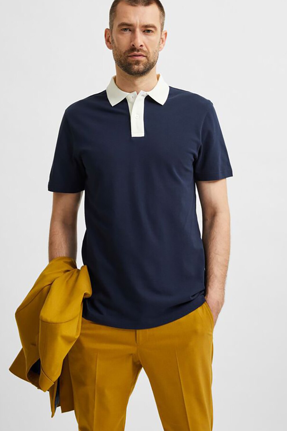 Selected Homme, Tricou polo din bumbac organic Marion, Bleumarin