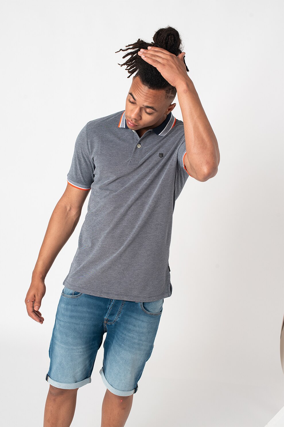 Jack&Jones, Tricou polo cu guler contrastant Neon Polo \, Bleumarin/Alb/Oranj mandarina, S