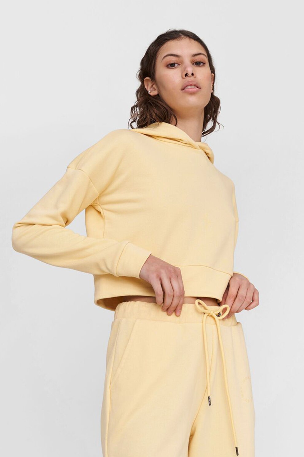 Noisy May, Hanorac crop cu maneci cazute, galben pal, XL
