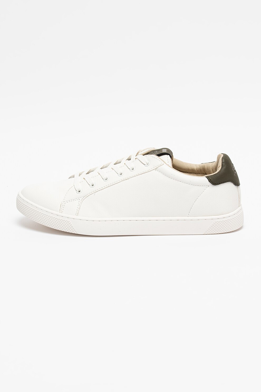 Jack & Jones, Pantofi sport de piele ecologica Lyle, Alb/Verde militar
