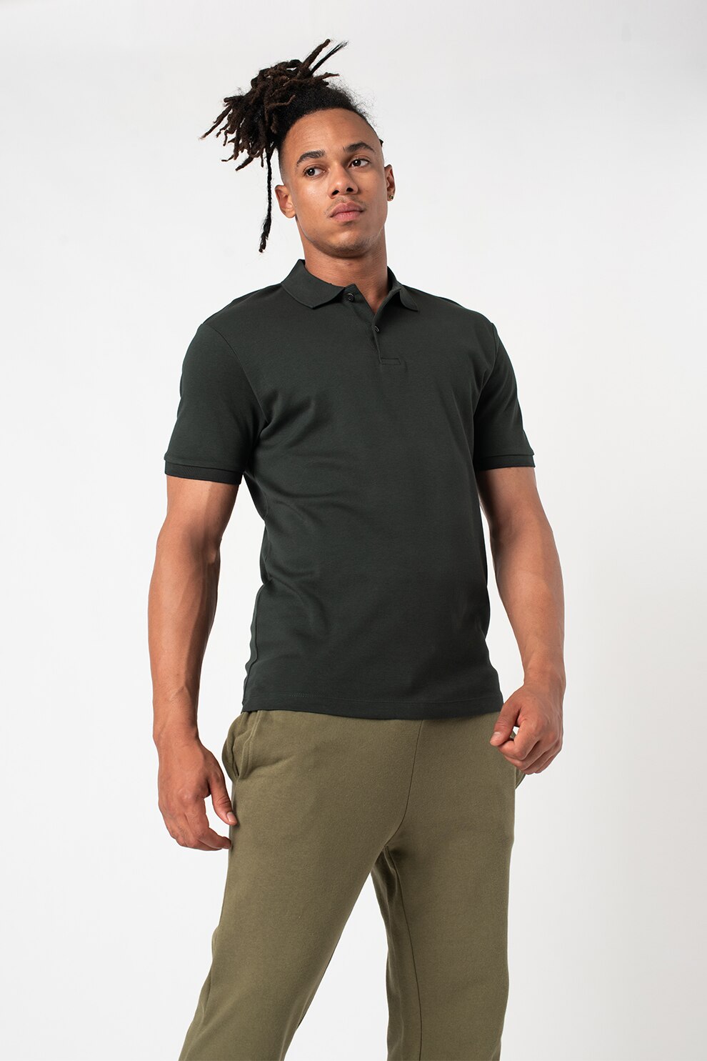 Selected Homme, Tricou polo din bumbac organic Paris, Verde englez
