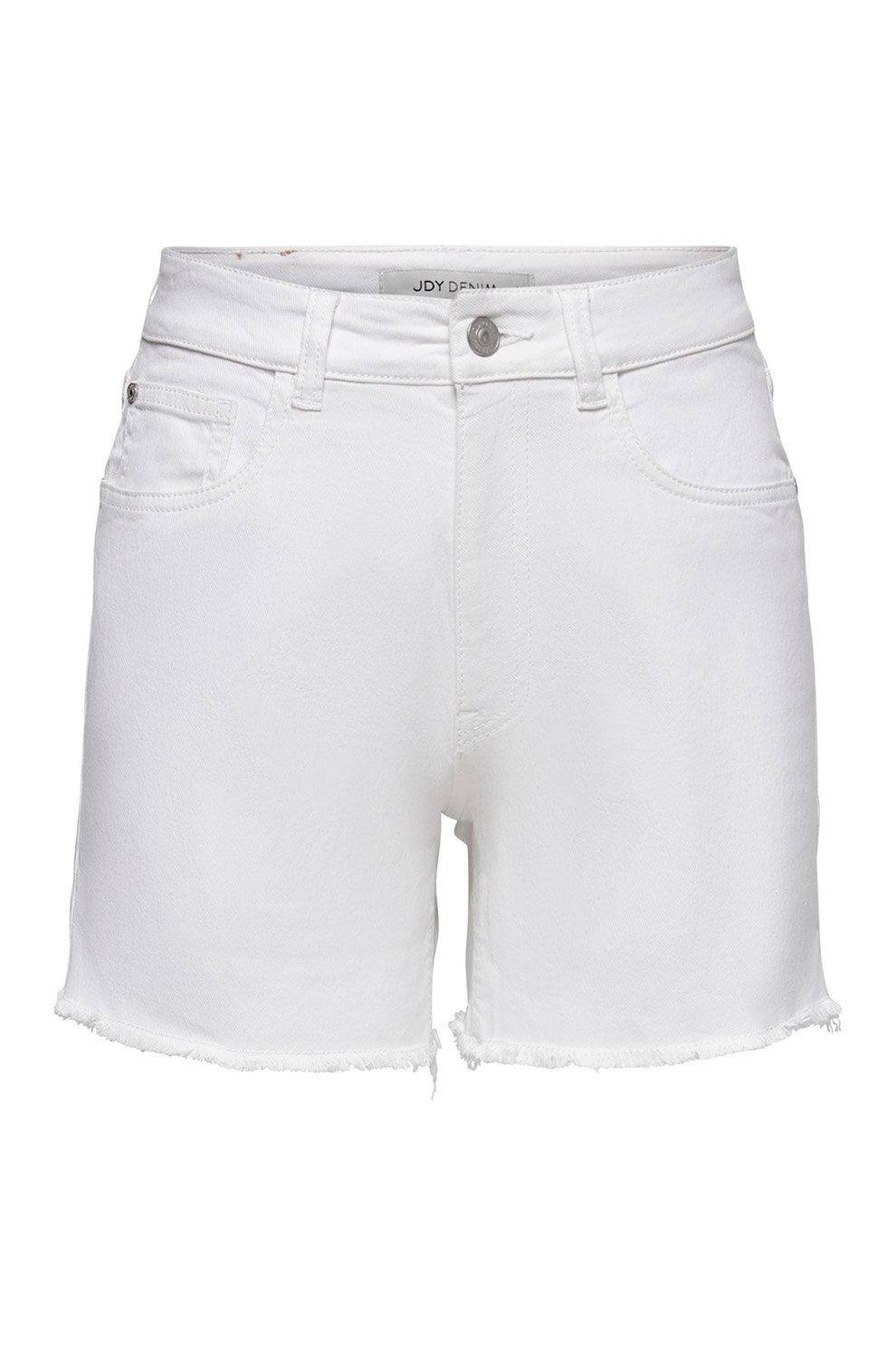 JdY, Pantaloni scurti din denim cu talie inalta si terminatii franjurate, Alb