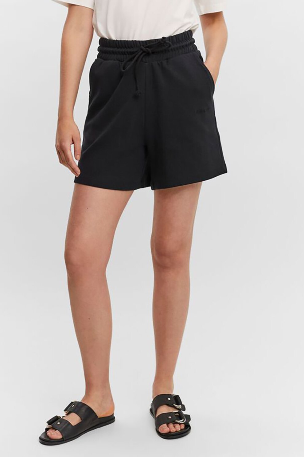 Vero Moda, Pantaloni sport de bumbac organic cu croiala lejera, Negru, L