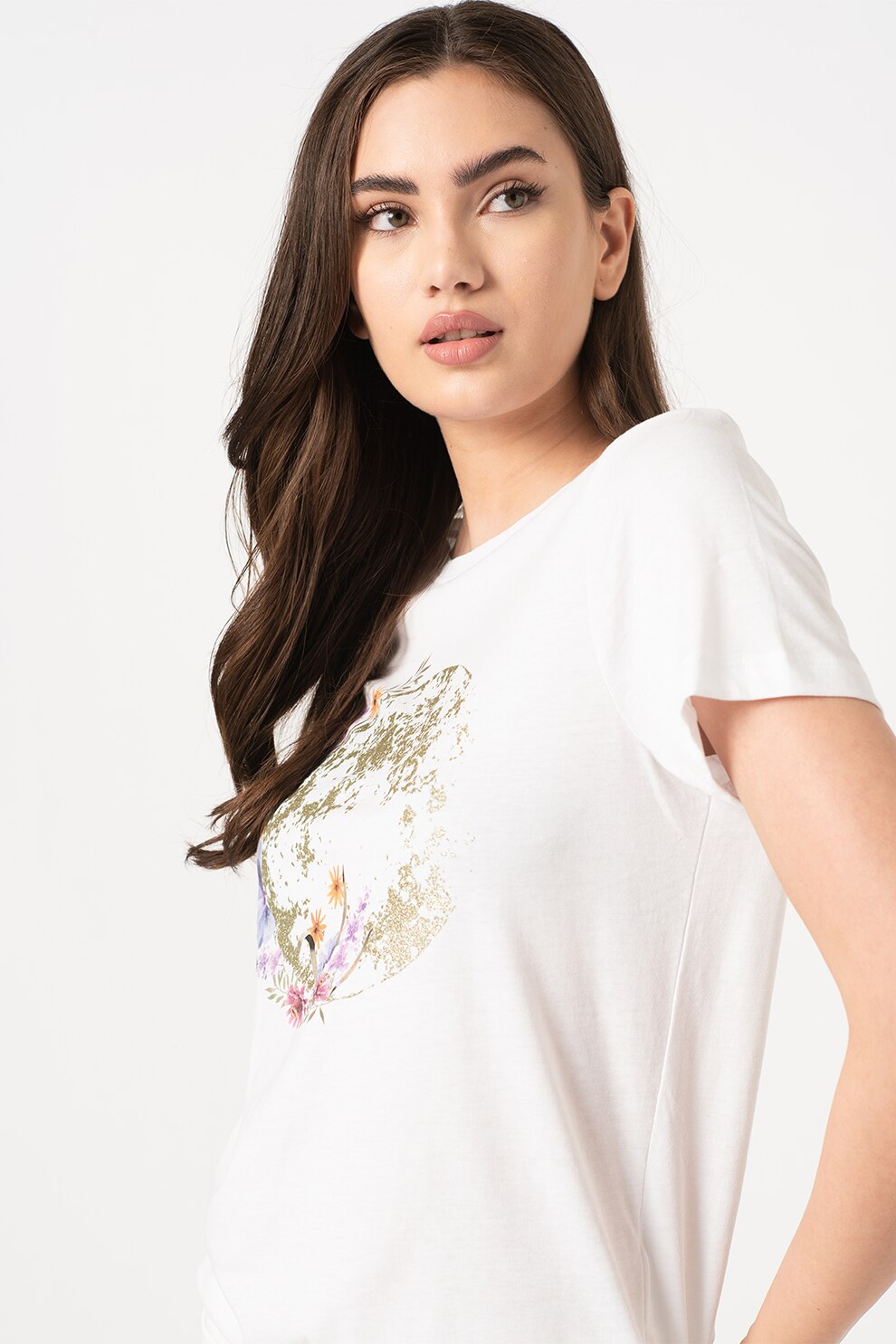 Only, Tricou cu imprimeu Kita, Alb/Auriu deschis