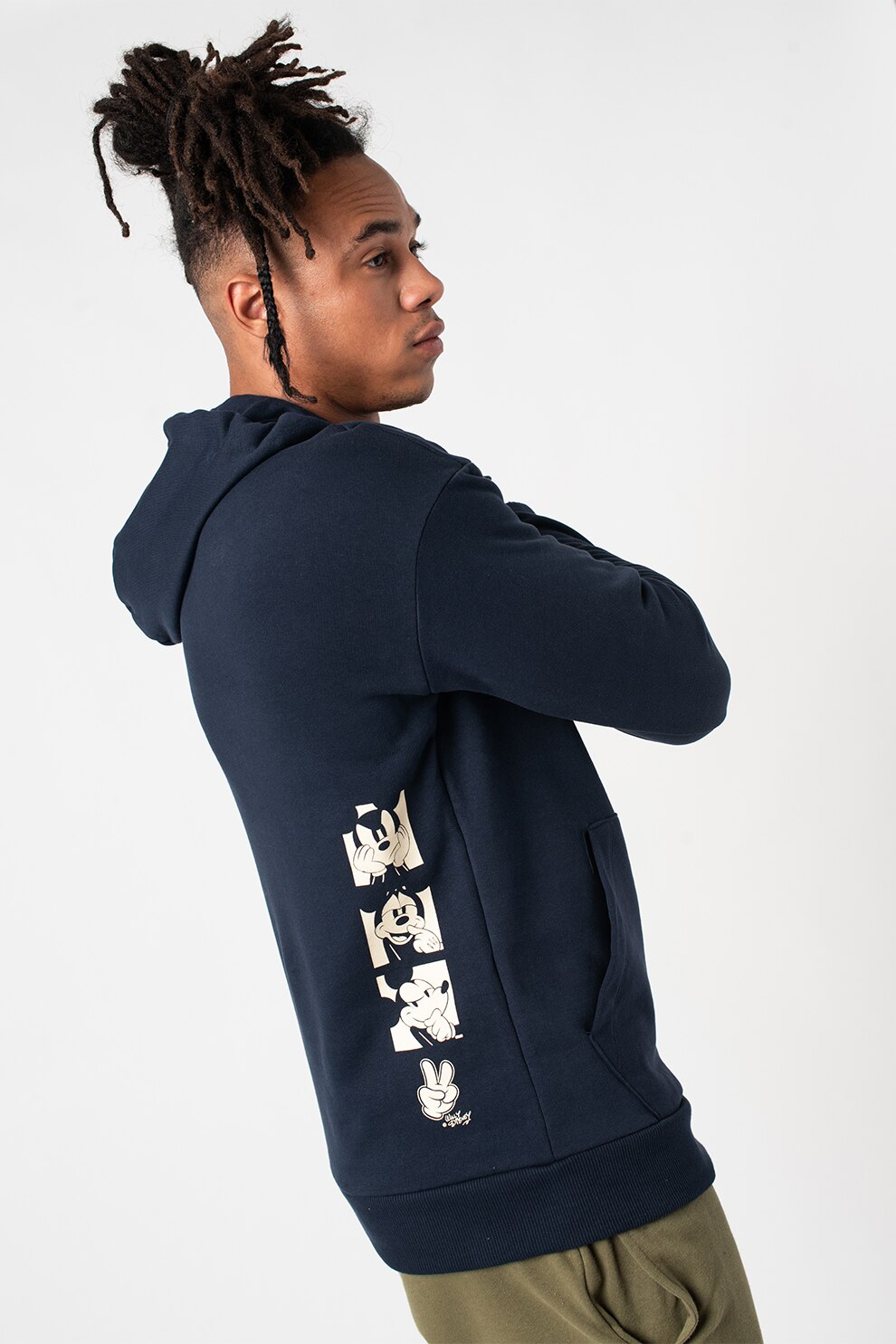 Jack&Jones, Hanorac relaxed fit cu imprimeu Mickey Mouse, Bleumarin/Crem, S