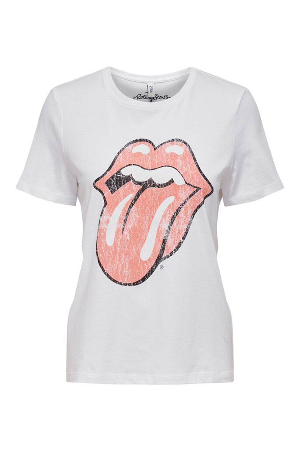 Only, Tricou cu decolteu la baza gatului si imprimeu, Alb/Roz